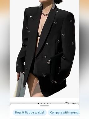 Black Heart-Embellished Women's Blazer Jacket by